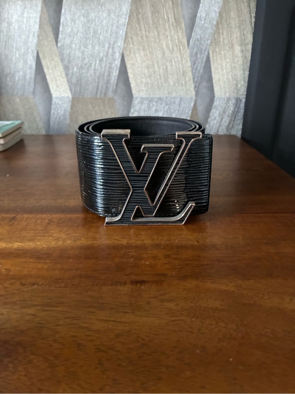 Louis Vuitton Black Epi Leather Belt with Silver LV Buckle
